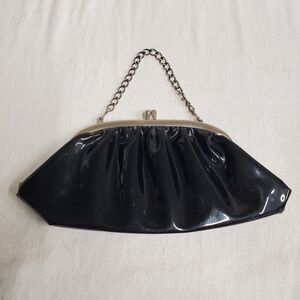 Vintage Mid Century Modern Black Purse Clasp Clutch Bag Chain